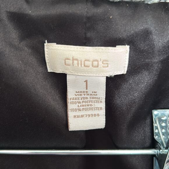 Chicos size 1 hook and eyelet closure faux fur jacket - Picture 2 of 5